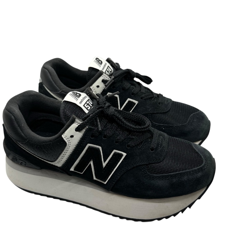 New Balance 574 Womens Black White Platform Sneakers Shoes WL574ZAB Size 8 - Picture 2 of 12